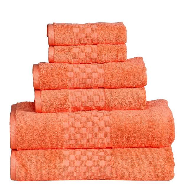 Feather & Stitch 6 Piece Sets of Bathroom Towels, 100% Cotton Highly Absorbent Luxury Lightweight Super Soft Shower Towel for Daily Use | Spa | Hotel 2 Bath Towels, 2 Hand Towels & 2 Washcloth (Coral)