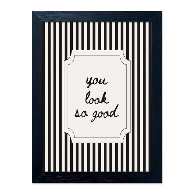 Black and White Bathroom Wall Art You Look So Good Framed Black Striped Bathroom Decor Modern Minimalist Canvas Print Painting Artworks for Wall