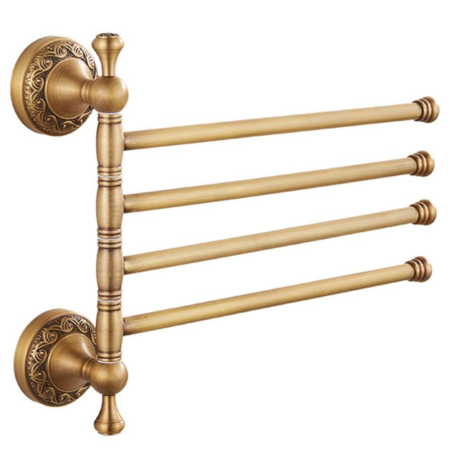 Swivel Towel Rack for Bathroom, Antique Bronze Folding 4 Arms Hand Towel Bars Towel Hanger for Laundry, Wall Mount Storage Space Saving,Pattern Carving Design