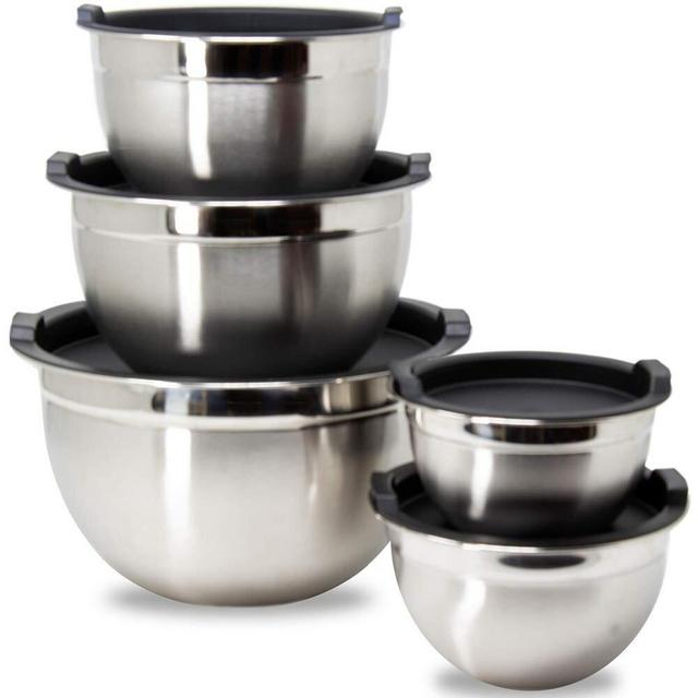 Whysko Meal Prep 5 Piece Stainless Steel Mixing Bowl Set