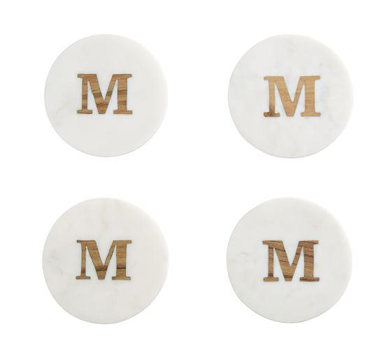 Alphabet Marble with Wood Coasters - M