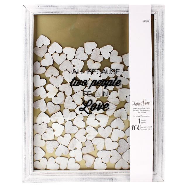 Way to Celebrate Rustic Wedding Guest Book Frame with 100 Signature Hearts