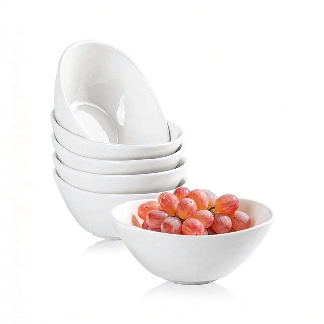 CHILDIKE 5.2 Inch Small White Porcelain Bowls, 8 OZ Serving Bowls Set of 6, Good for Sauce, BBQ, Ice Cream, Dessert and Cereal, Microwave, Dishwasher and Oven Safe