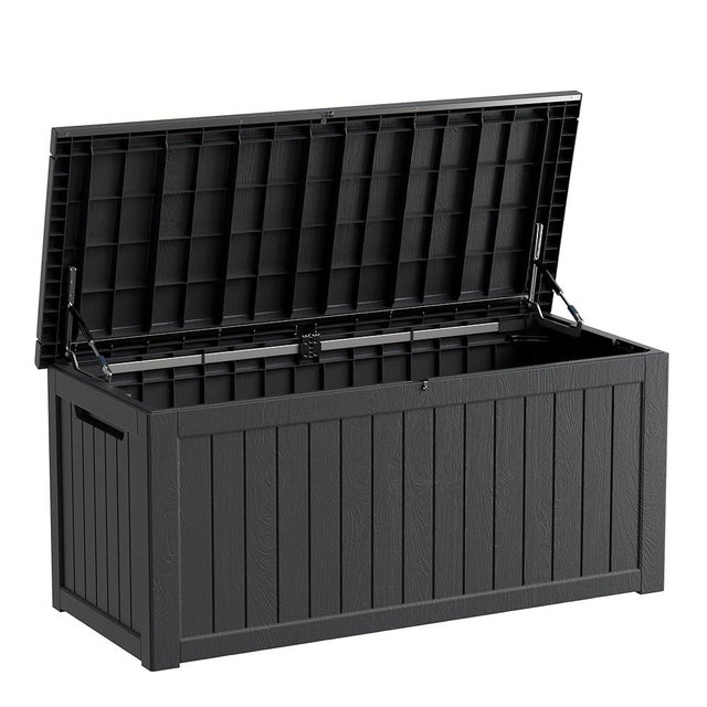 TARKARI 230 Gallon Resin Deck Box, Waterproof Outdoor Storage Box, Lockable for Patio Furniture, Garden Tools, Pool Accessories, UV-Resistant for All Weather Use, Black