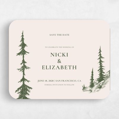 Green Rounded Wedding Save the Date - Woodland Forest