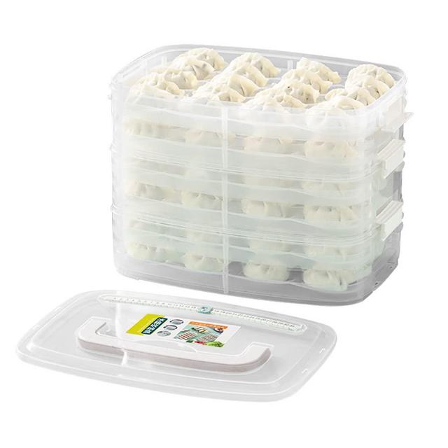 LIUXIAOYA 3 Layers Dumpling Tray Holder for Refrigerator, Larege Food Storage Container with Sealed lid,Time Recorder and Handle,Clear Stackable Crisper (72 dumplings)