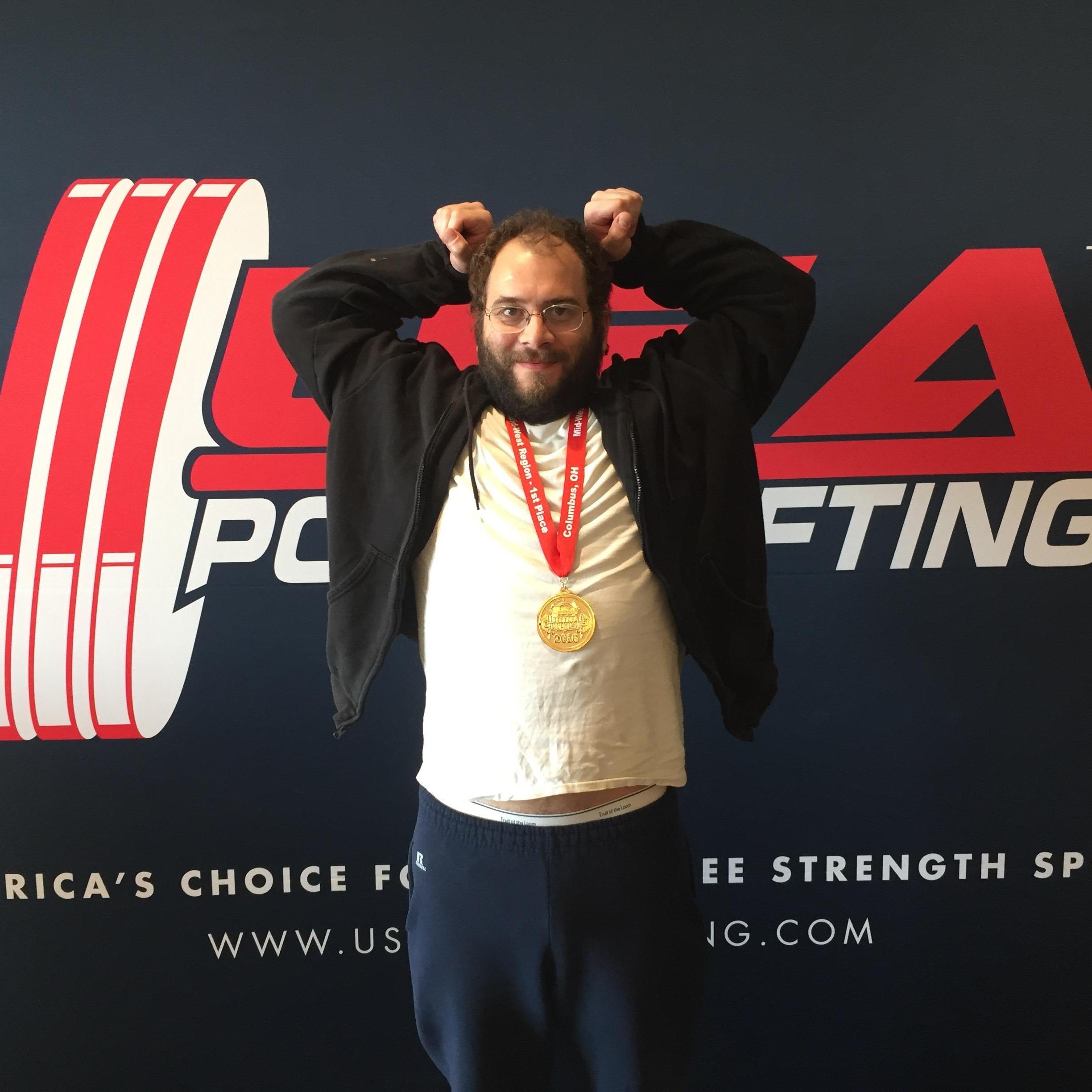 Jeff winning his class at the Mid-West Regional USA Powerlifting Meet, October 2016.