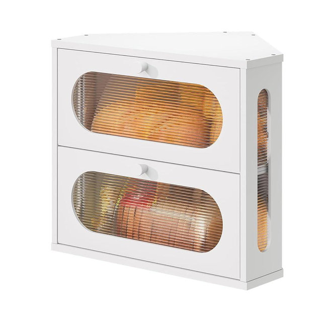 STDDRE Corner Bread Box for Kitchen Countertop Bmaboo Double Layer Bread Boxes Capacity Farmhouse Bread Box, Corner Countertop Storage (White)