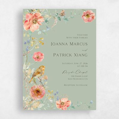 Laurel Green Wedding Invitation - Aurelia Portrait