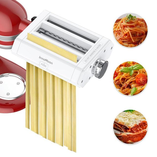 InnoMoon Pasta Attachment 3 in 1 Set for KitchenAid Stand Mixer Included Pasta Sheet Roller, Spaghetti Cutter, Fettuccine Cutter, Pasta Press Maker for Accessories, 8 Adjustable Thickness Knob