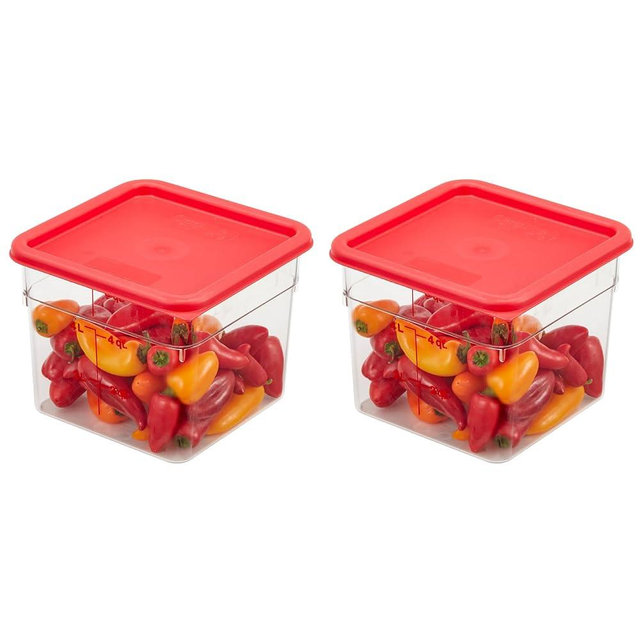 Cambro Food Storage Container with Lid (2 Pack) - Classic Series Square with Red Lid - 6 QT (Quart) - Commercial Grade for Food Prep (Clear)