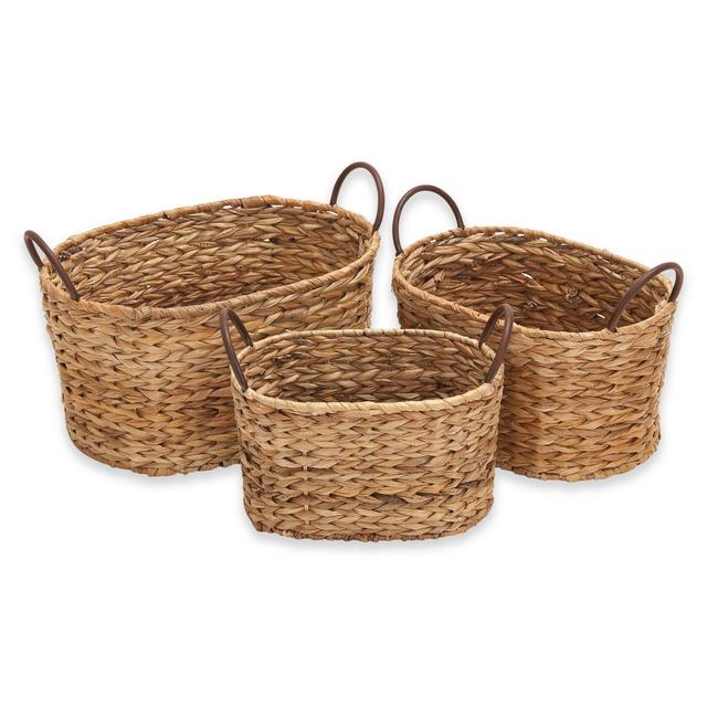 Ridge Road Décor 3-Piece Braided Oval Wicker Basket Set