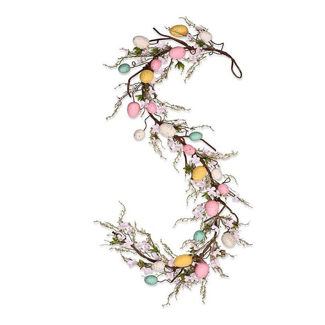 DDHS Easter Garland，6 Feet Garland for Mantle Colored Eggs and Pink Flowers Dead Branches， Colorful Suitable for Holiday Parties Indoor Home Decoration