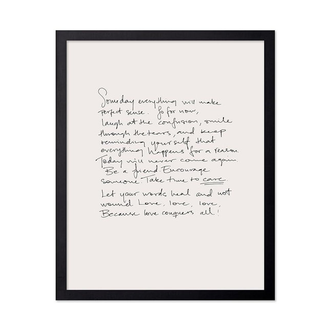 Poster Master Vintage Motivational Poster - Unique Print - Because Love Conquers All, Minimalist, Letter, Aesthetic - Gift for Artist, Friend - Wall Decor for Home, Office, 16x20 Black Framed