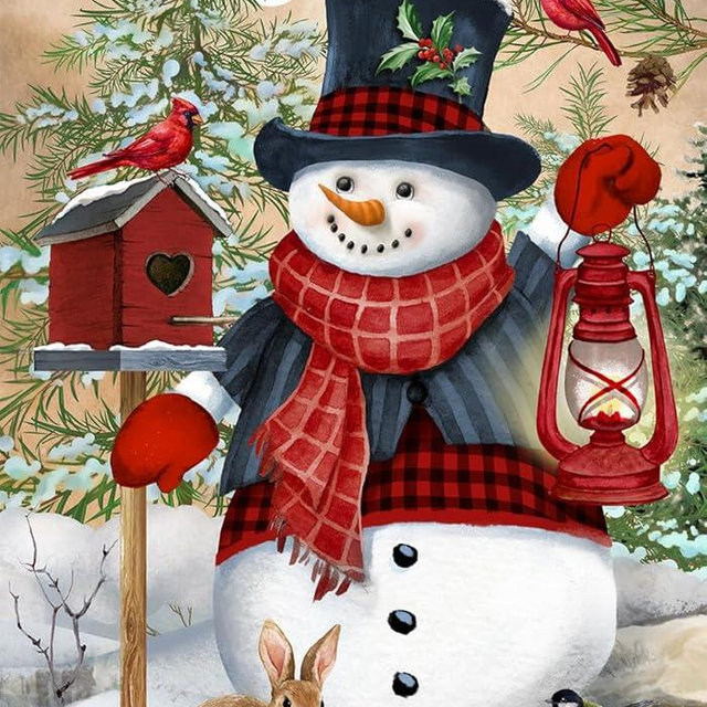 Snowman And Friends Winter Garden Flag Birdhouse Lantern Cardinals 12.5" x 18" Briarwood Lane