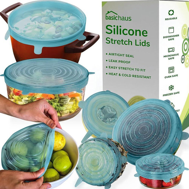 Reusable Silicone Stretch Lids - Stretchy Silicone Lids For Bowls - Reusable Silicone Bowl Covers Reusable - Silicone Covers For Bowls - Silicone Microwave Cover - Aqua Mist Stretchy Lid Set