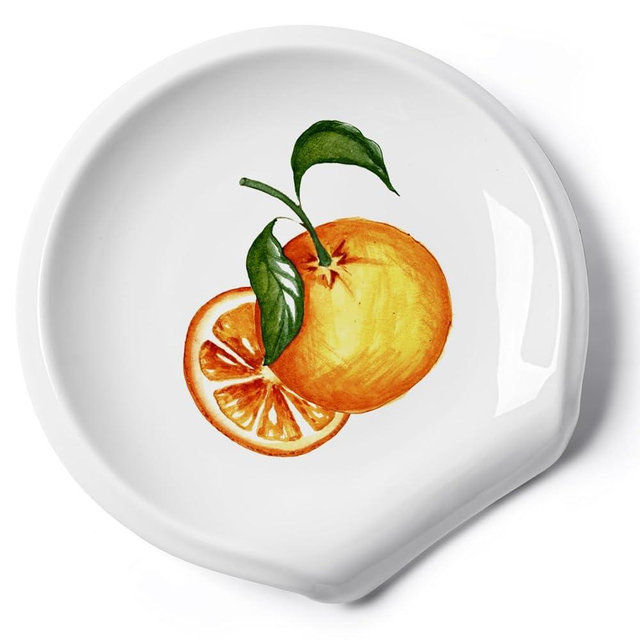 Orange Spoon Rest, Farmhouse Decor, Ceramic White Spoon Rest for Stove Top, Spoon Holder for Kitchen Counter, 5.5 inch