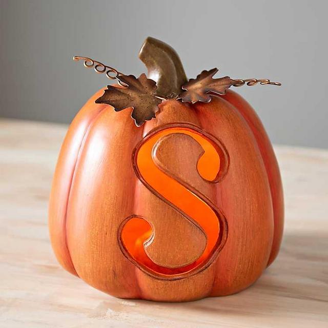Pre-Lit Monogram S Pumpkin with Metal Stem