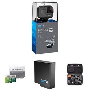 GoPro HERO5 Black 4K Action Camera, Samsung 64GB Memory Card, GoPro Rechargeable Battery with AmazonBasics Carrying Case for GoPro - Large