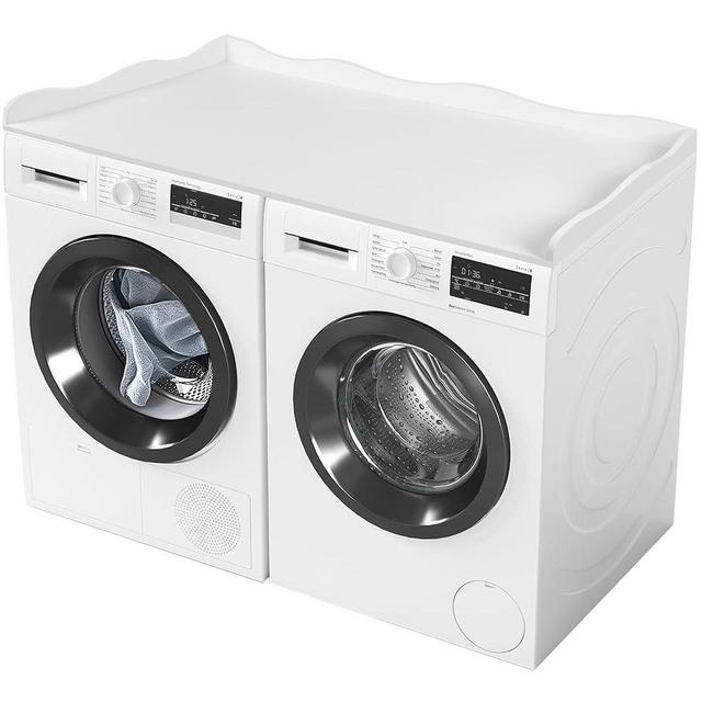 CraftHome Washer Dryer Countertop,54''X27.6'' Wave Edge Wood Shelf Topper with Anti-Slip Patches,Laundry Room Washer and Dryer Laundries Hamper Counter Storage Organization (White)