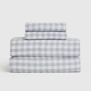 European Linen Sheet Set in Blue Fog Gingham