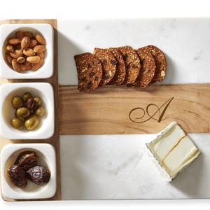 Personalized "A" Wood and Marble Serving Platter