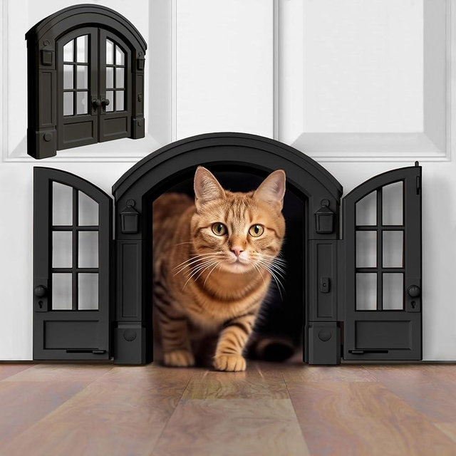 Purrfect Portal French® Cat Door - Stylish No-Flap Cat Door Interior Door for Average-Sized Cats Up to 20 lbs, Easy DIY Setup, Secured Installation in Minutes, No Training Needed, 7.13 x 8.32”