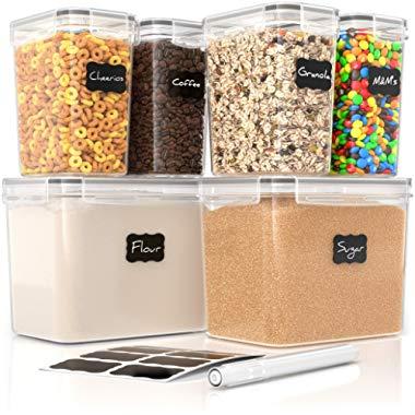 Airtight Food Storage Containers - 6 Piece BPA Free Flour Container and Sugar Container Set. These Containers are Perfect for Flour and Sugar Storage. Includes Free Labels and Marker