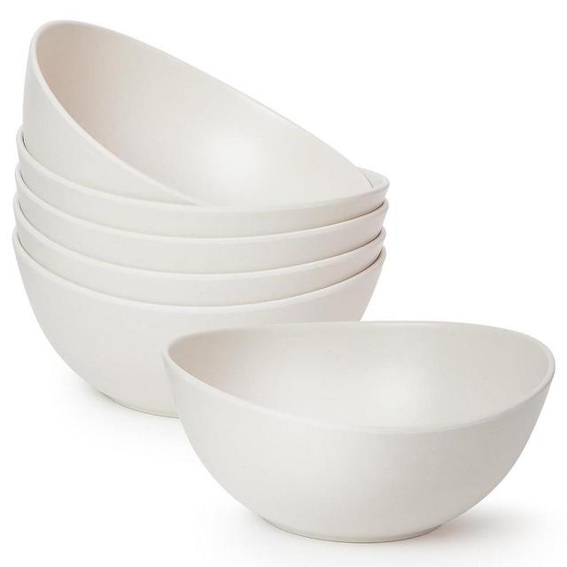 6.2'' Bamboo Fiber Cereal Bows Set of 6, Soup Bowls 24 Oz for Serving Salad, Snack, Side Dishes, Modern Oval Lightweight Bowls for Breakfast, Lunch and Dinner, Dishwasher and Freezer Safe(Matte White)