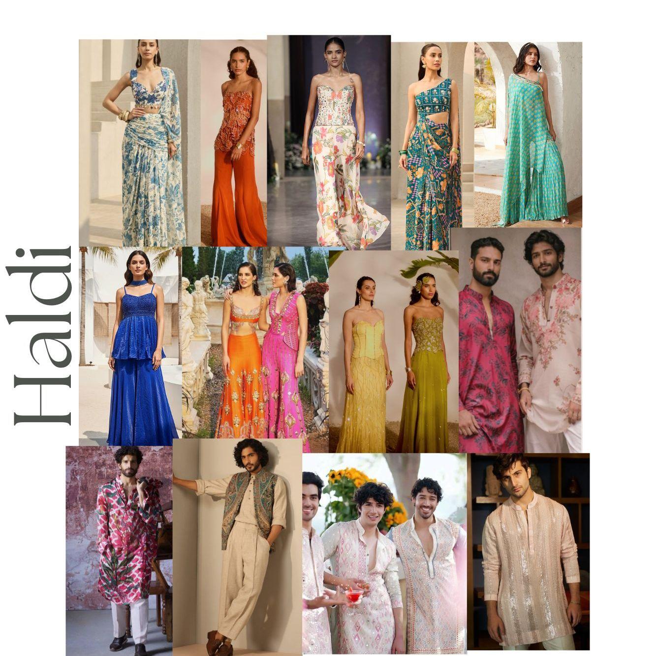 While it is customary to wear yellow to haldi, we invite you to do the opposite. Dress in vibrant, floral-inspired attire!