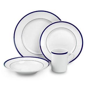 Brasserie Blue-Banded Porcelain Dinnerware Place Settings (16-Piece)