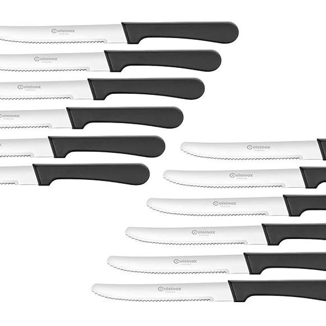 CUISINOX Black Handle Stainless Steel Steak Knives, Set of 12