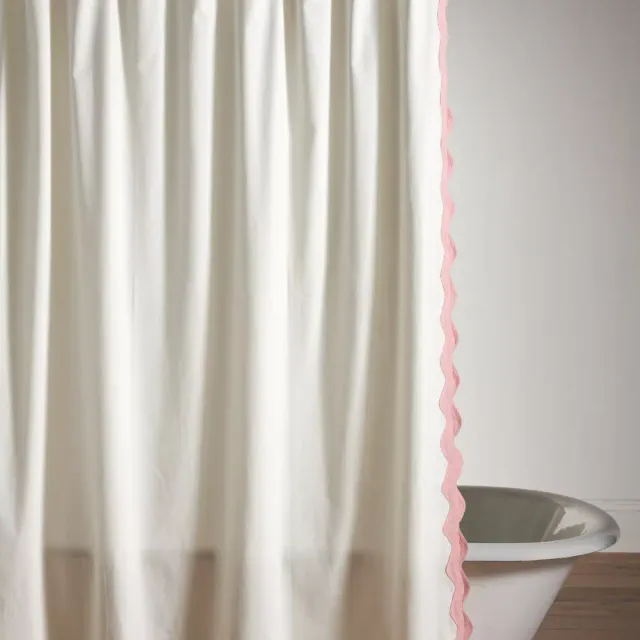 Maeve by Anthropologie Embroidered Scalloped Cotton Shower Curtain in Peach