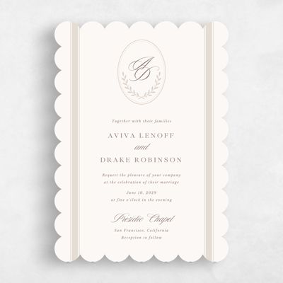 Beige Scalloped Wedding Invitation - Clyde Portrait