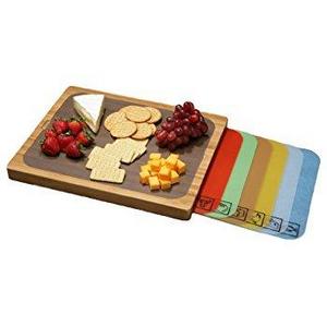 Seville Classics Easy-to-Clean Bamboo Cutting Board and 7 Color-Coded Flexible Cutting Mats with Food Icons Set