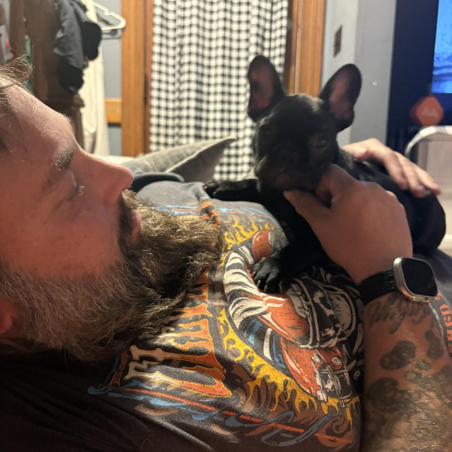 Happy Birthday Ricky! His new puppy he got,
Ozzie pawsborne, the prince of barkness. 🤦‍♀️🤷‍♀️