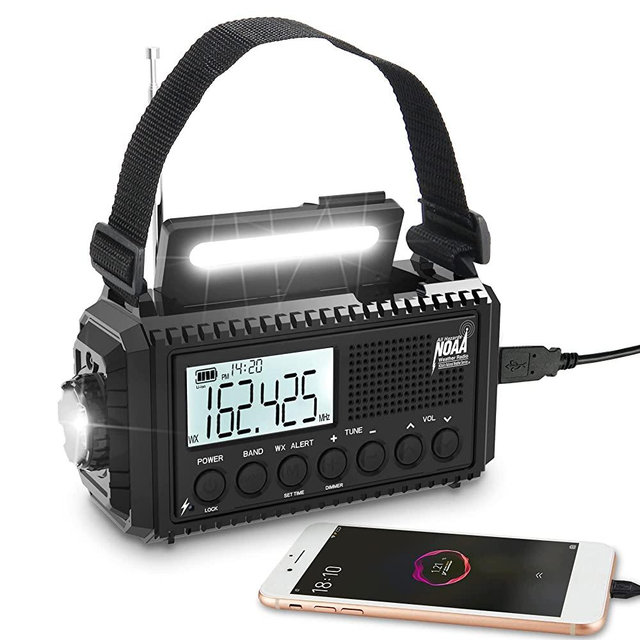 Auto NOAA Digital 5000 Weather Radio with Backlit LCD Screen, 5 Way Powered Solar Hand Crank Portable AM/FM/Shortwave Emergency Radio/Phone Charger,Read Lamp/Camping Flashlight,Earbud Jack,Clock,SOS