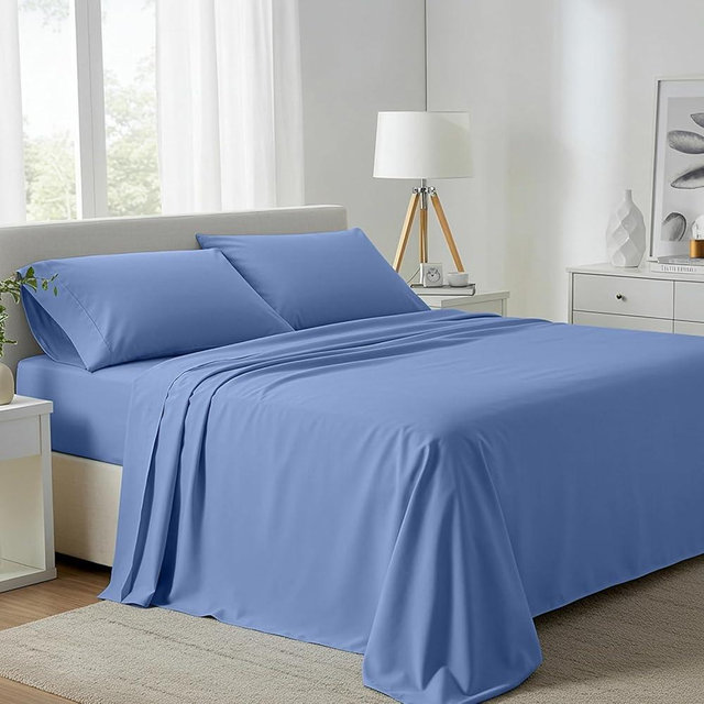 Carressa Linen 100% Egyptian Cotton Queen Sheet Set - 800 High Thread Count Egyptian Cotton Sheets Queen Size (4 PC, Marine Blue), Soft, Cooling, 16" Deep Pocket Sateen