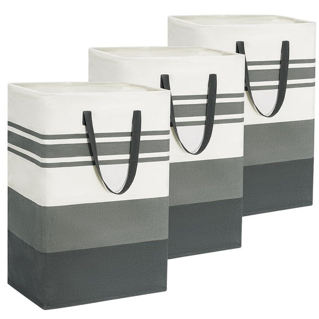 Goodpick Collapsible Laundry Baskets, 3-Pack 75L Laundry Basket Holder, Large Clothes Hampers for Laundry, Tall Laundry Bin with Extended Handles, Dirty Clothes Basket for Dorm and Home, Grey