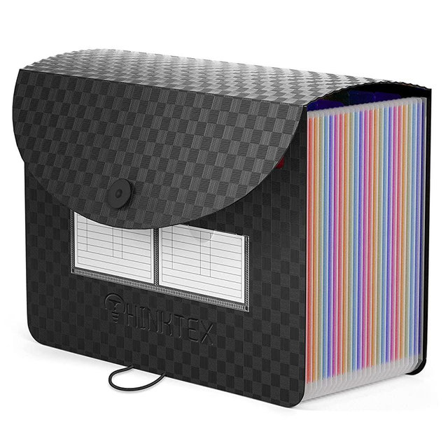 Accordian File Organizer 24 Pockets - Expanding File Folder Expandable Cover,Portable Filing Box,Desktop Accordion Folders,Plastic Colored Paper Document Paperwork Receipt Organizer(A4/Letter Size)