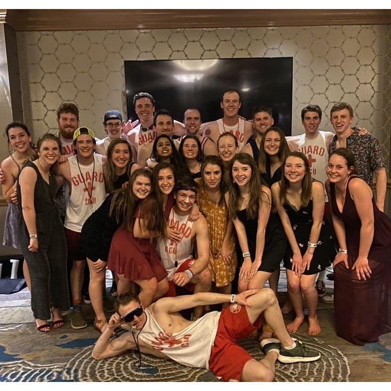 Our first photo together, taken at the CCU spring formal in 2020, where Dustin and his friends all showed up as lifeguards!