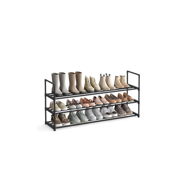SONGMICS Shoe Rack, 3 Tier Shoe Organizer, Metal Shoe Storage Shelf Black