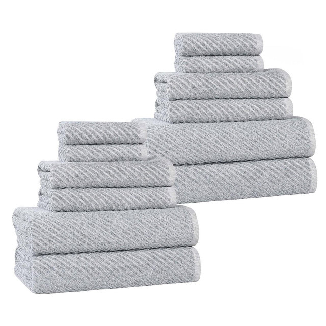 Viscose Cotton Blend Medium Weight Soft Textured Diagonal Ribbed 12 Piece Towel Set, Denim Blue - Blue Nile Mills