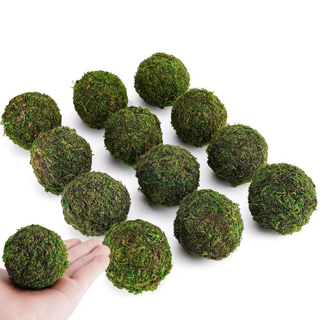 BYHER Decorative Moss Balls Set - Fake Moss Balls for Bowl Fillers, Centerpiece Decor, Home Decor, Vase Filler, Wedding Decor, Table Arrangement, Coffee Accents, DIY Crafts (Small - 2"-Set of 12)