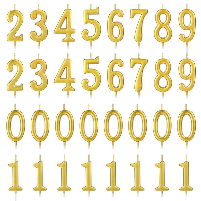 32 Pieces Number Birthday Candles Gold Cake Candles Number 0-9 Cake Decoration for Birthday Ten-Year Milestone Anniversary Wedding Party Celebration (Gold)