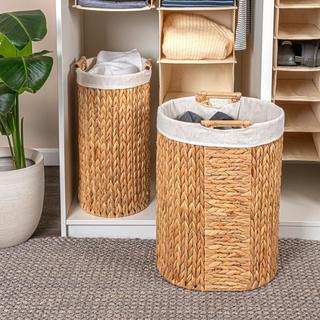 Handwoven Water Hyacinth 2-Piece Hamper Set with Cotton Lining