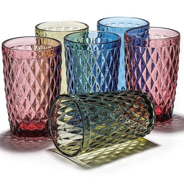 Drinking Glasses with Bamboo Lids and Glass Straw 16.9oz Waved Shaped Glass  Cups, Beer Glasses, Iced Coffee Glasses 