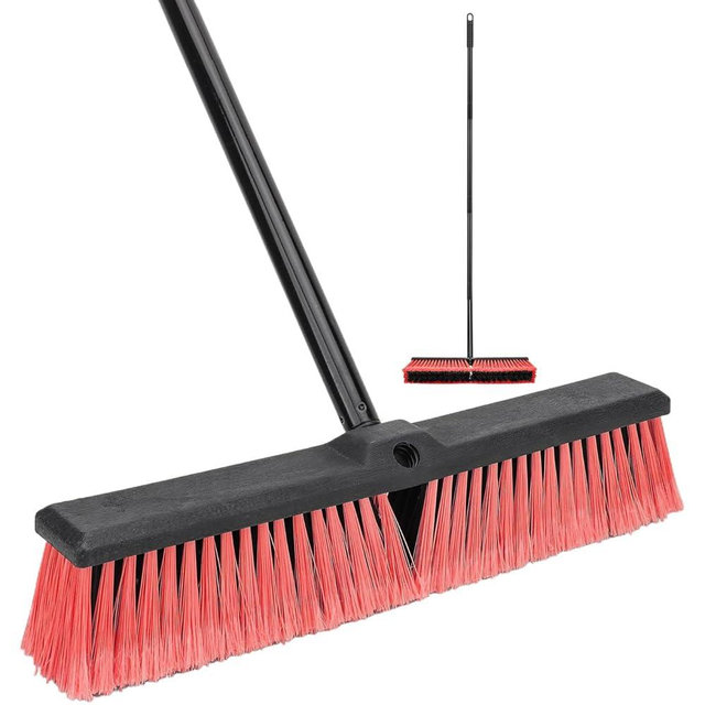 18 Inches Push Broom Outdoor- Heavy Duty Commercial Broom with 64.5" Long Handle and Stiff Bristles for Patio Garage Deck Concrete Wood Stone Tile Driveway Yard Warehouse Shop Floor Cleaning Broom