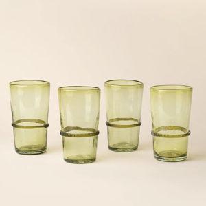 Banded Glassware - Tall Tumbler Set of 4 / Olive