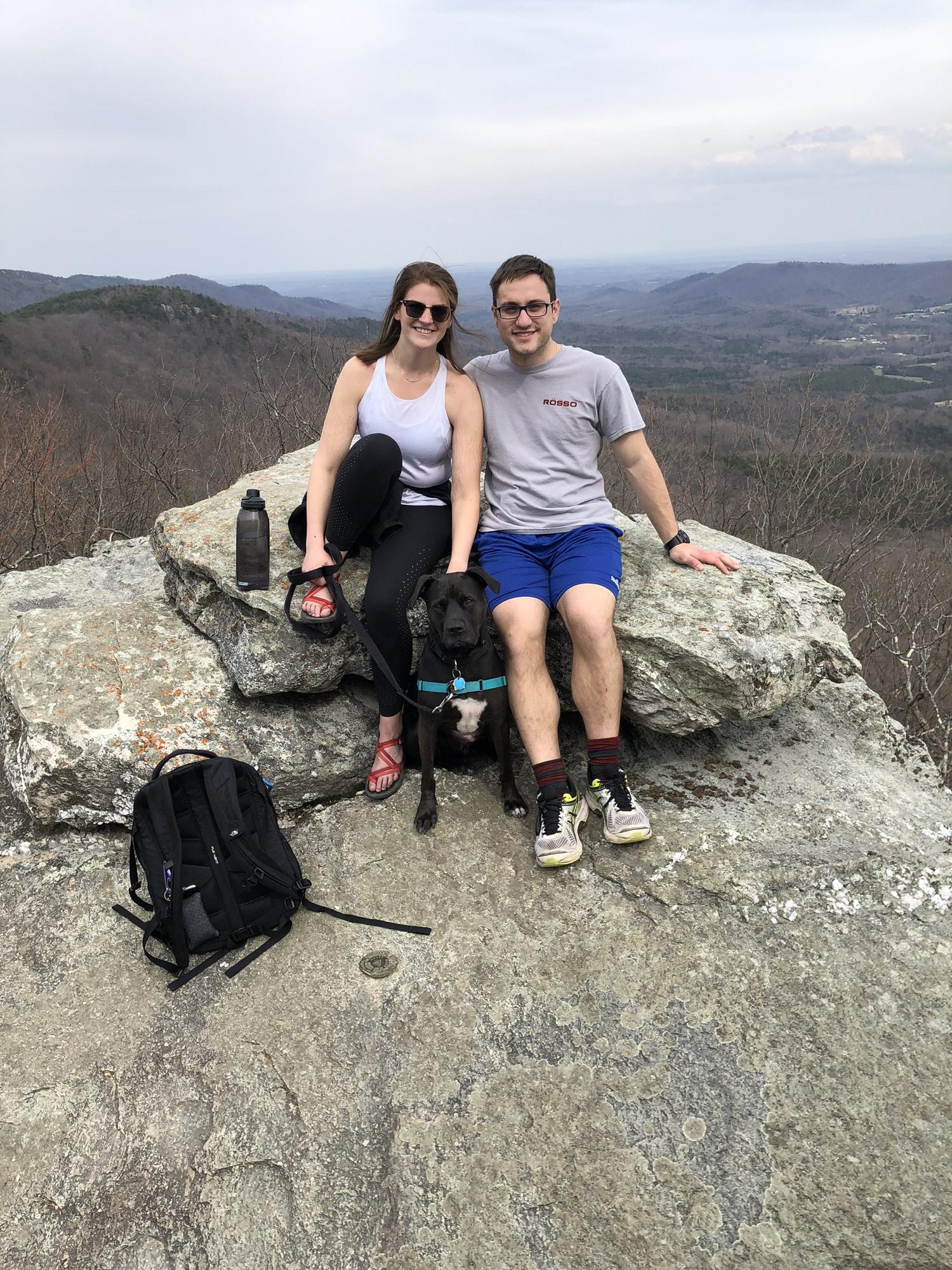 We enjoy hiking with our dog, Tux.